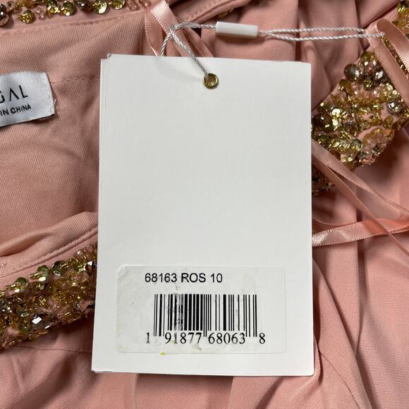 Mac Duggal NWT Beaded Drop Shoulder Jersey Gown Rose Pink Size 10 Rhinestone - Picture 5 of 10